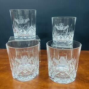 Galway Cut Crystal Claddagh Old Fashioned Glasses Made in Ireland Set of 4